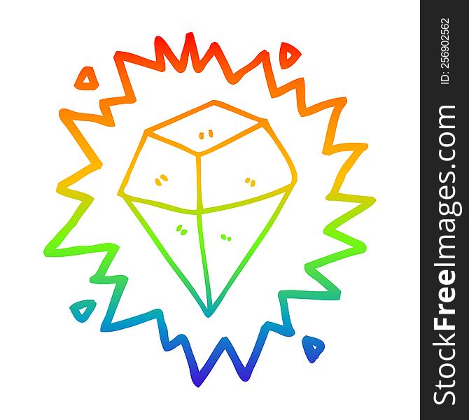 rainbow gradient line drawing of a cartoon shining crystal