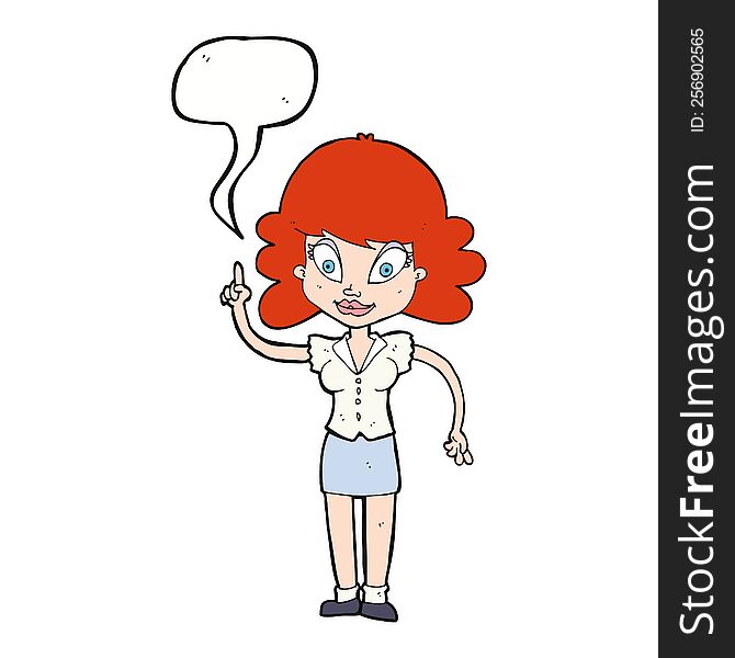 Cartoon Happy Woman With Idea With Speech Bubble