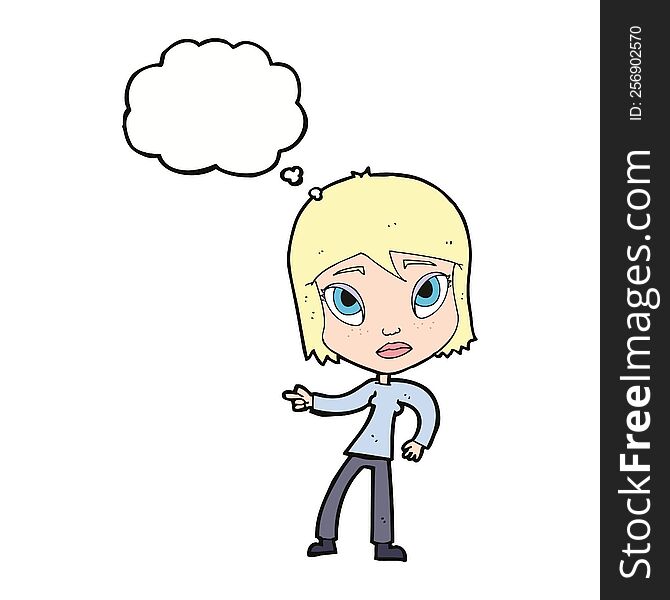 Cartoon Pointing Woman With Thought Bubble