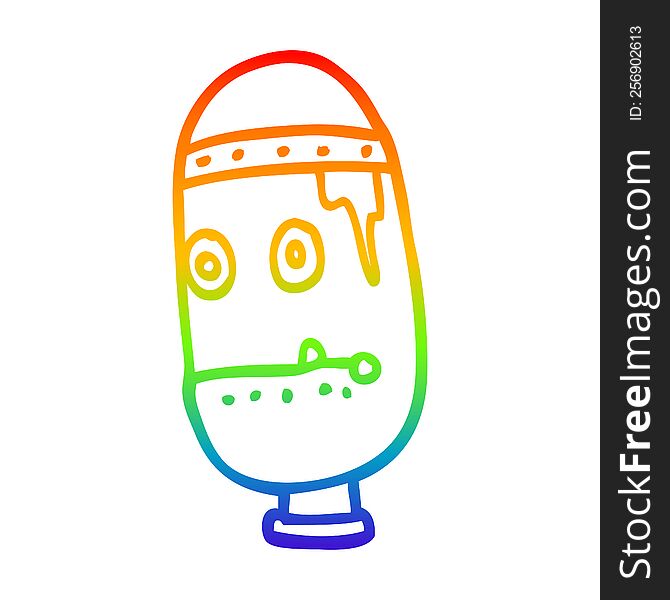 Rainbow Gradient Line Drawing Cartoon Retro Robot Head