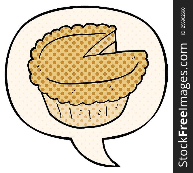 cartoon pie with speech bubble in comic book style