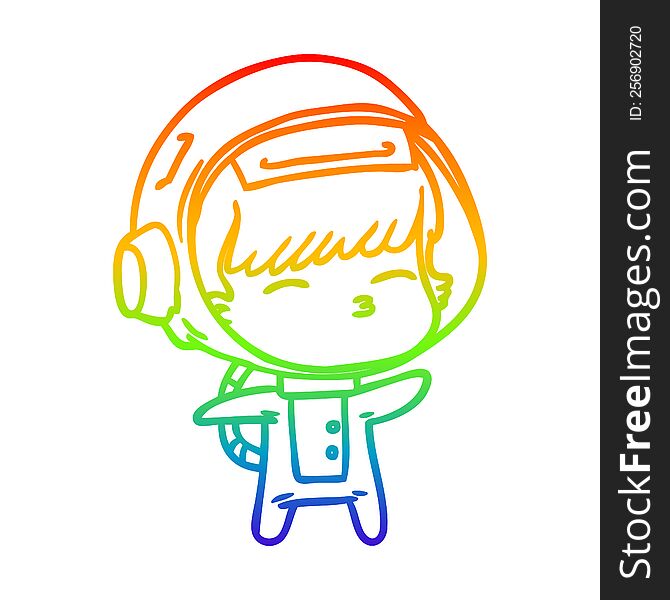 rainbow gradient line drawing of a cartoon curious astronaut