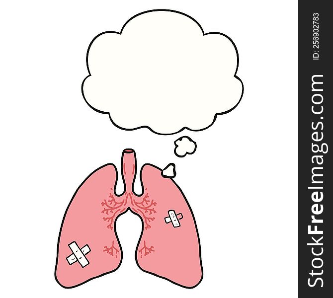 cartoon lungs with thought bubble. cartoon lungs with thought bubble