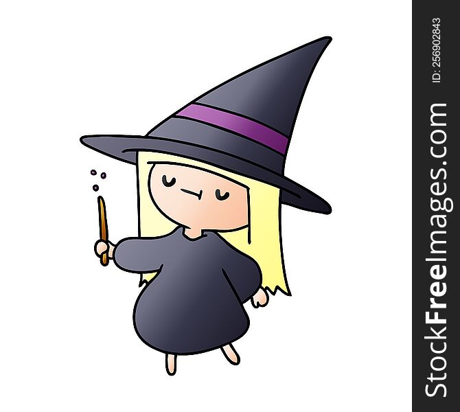 Gradient Cartoon Of A Cute Kawaii Witch Girl