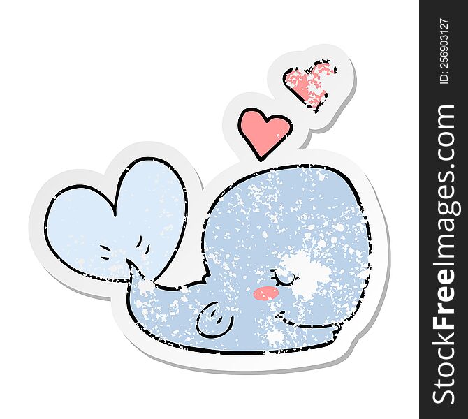 Distressed Sticker Of A Cartoon Whale In Love