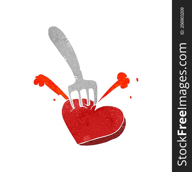 Retro Cartoon Heart Stabbed By Fork