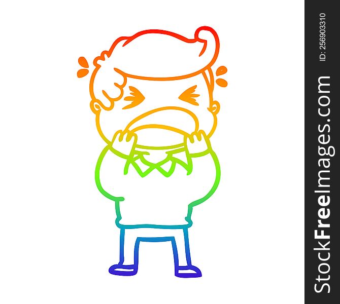 rainbow gradient line drawing of a cartoon shouting man