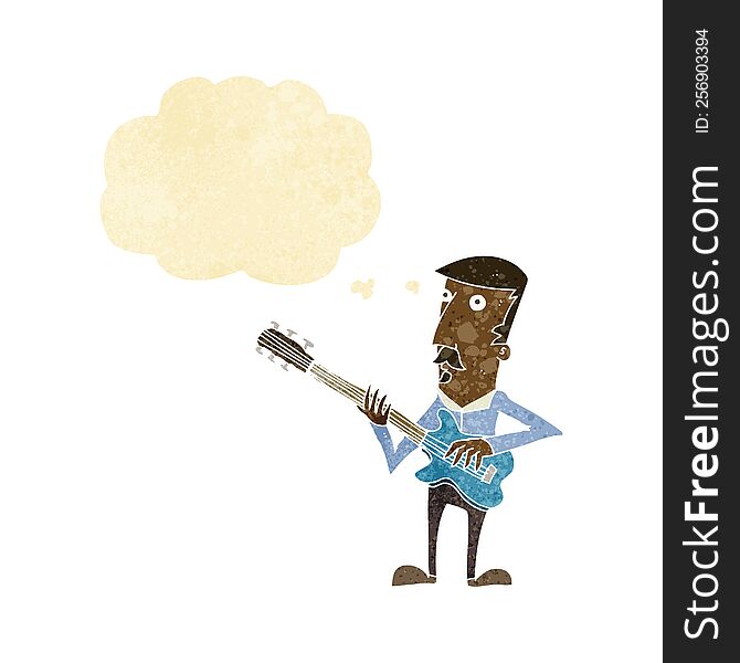 Cartoon Man Playing Electric Guitar With Thought Bubble