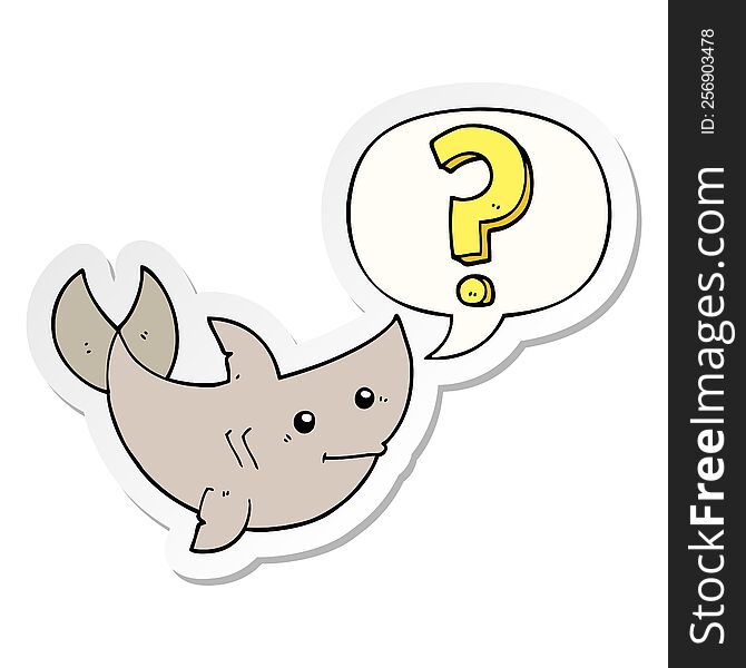 Cartoon Shark Asking Question And Speech Bubble Sticker