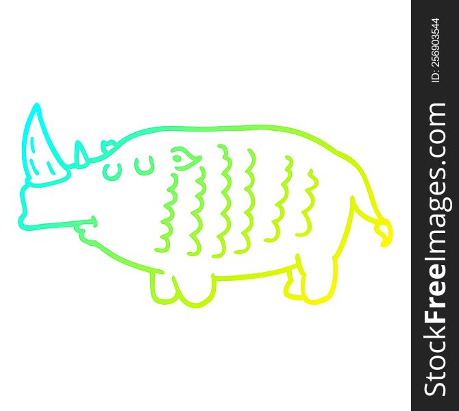 Cold Gradient Line Drawing Cartoon Rhinoceros