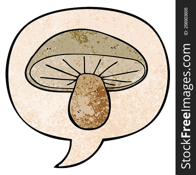 Cartoon Mushroom And Speech Bubble In Retro Texture Style