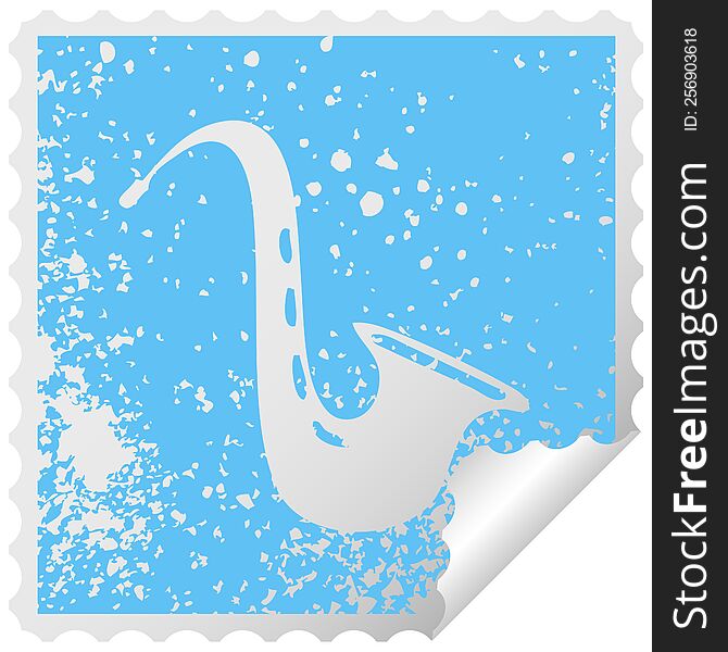 distressed square peeling sticker symbol musical saxophone