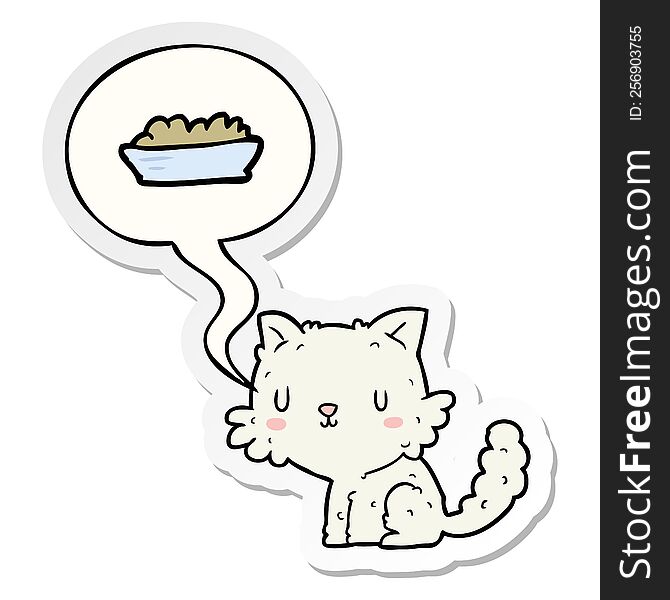 Cute Cartoon Cat And Food And Speech Bubble Sticker