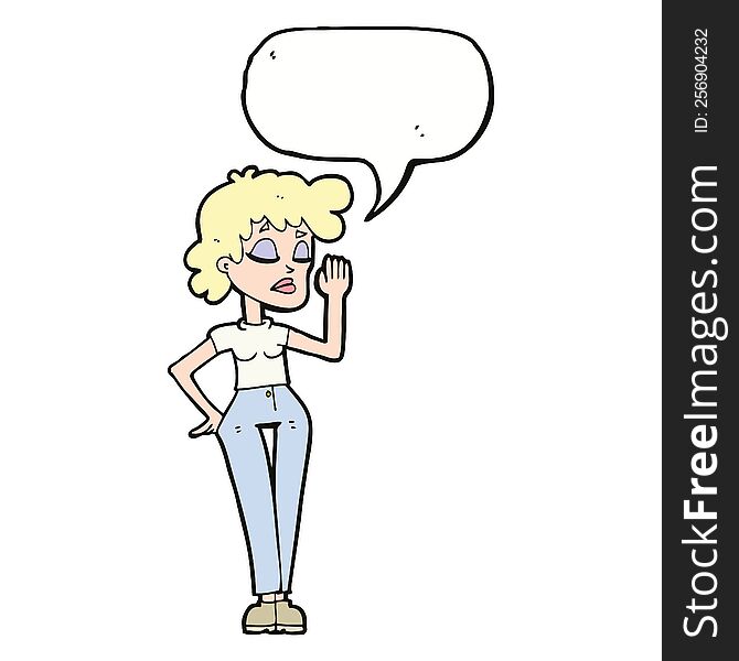 Cartoon Woman Ignoring With Speech Bubble