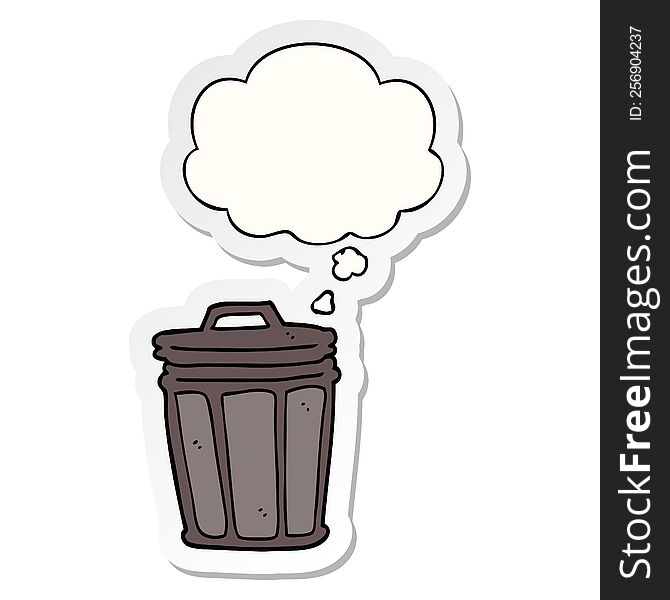 cartoon trash can and thought bubble as a printed sticker