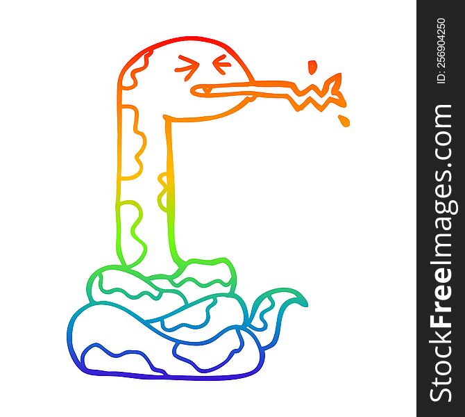 Rainbow Gradient Line Drawing Cartoon Hissing Snake