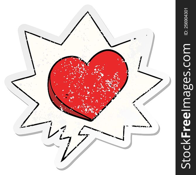 cartoon love heart with speech bubble distressed distressed old sticker. cartoon love heart with speech bubble distressed distressed old sticker