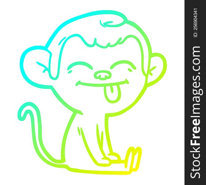 Cold Gradient Line Drawing Funny Cartoon Monkey Sitting