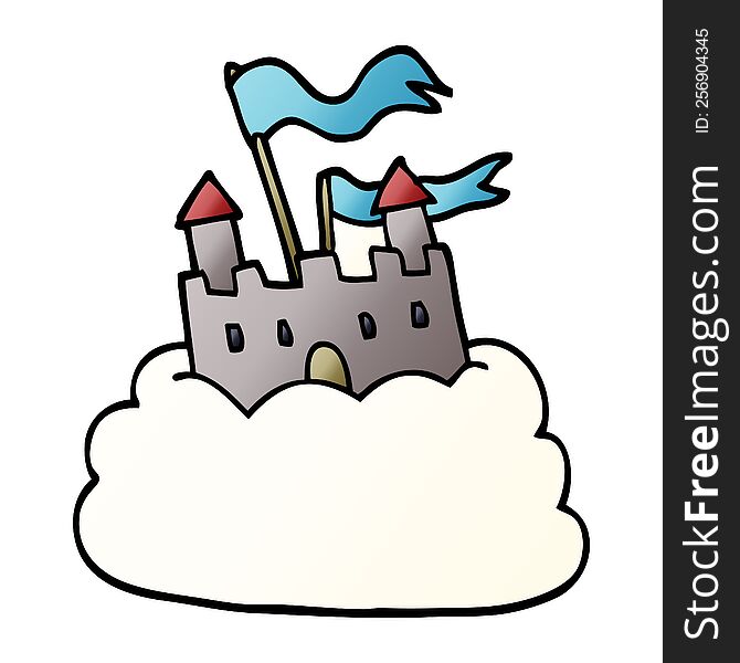 cartoon doodle castle on cloud