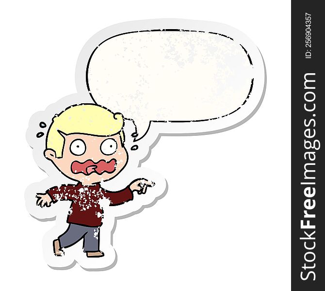 Cartoon Stressed Out Pointing And Speech Bubble Distressed Sticker