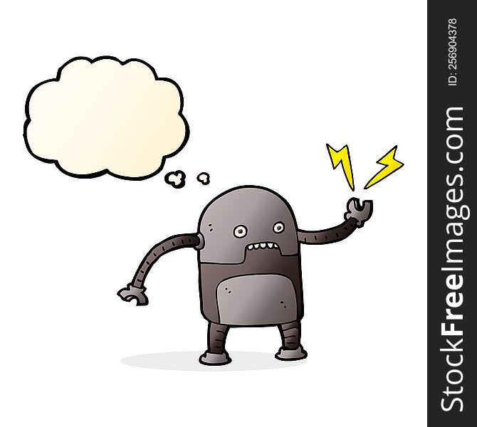 Funny Cartoon Robot With Thought Bubble