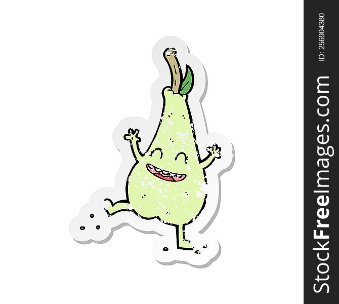 Retro Distressed Sticker Of A Cartoon Happy Dancing Pear