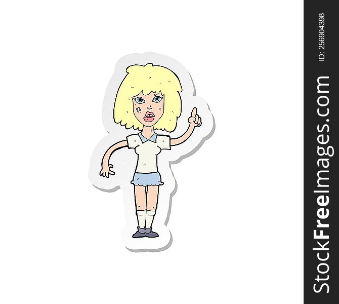 Sticker Of A Cartoon Tough Woman With Idea