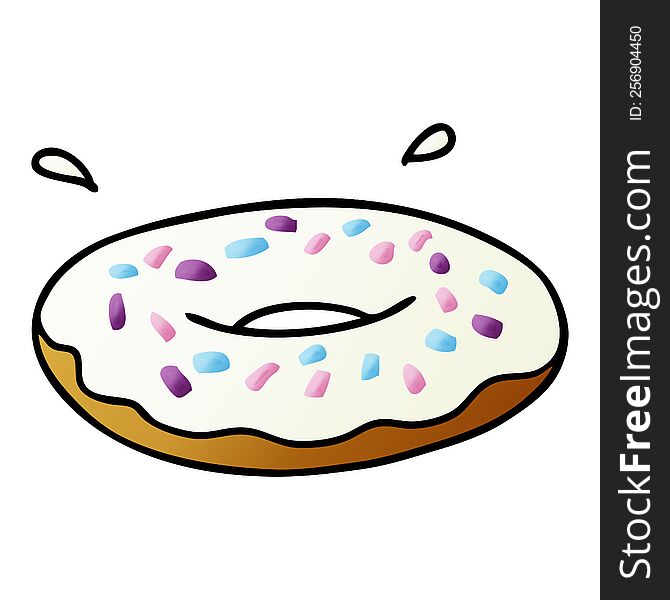 hand drawn gradient cartoon doodle of an iced ring donut