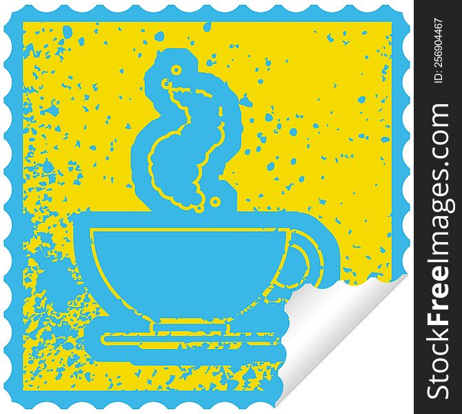 distressed sticker icon illustration of a hot cup of coffee. distressed sticker icon illustration of a hot cup of coffee