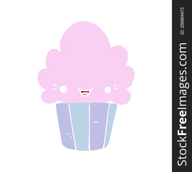 Flat Color Style Cartoon Cupcake With Face