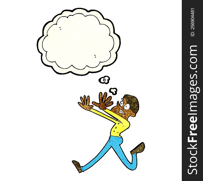 Cartoon Man Running Away With Thought Bubble