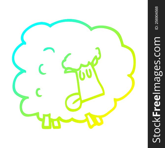 cold gradient line drawing of a cartoon funny sheep
