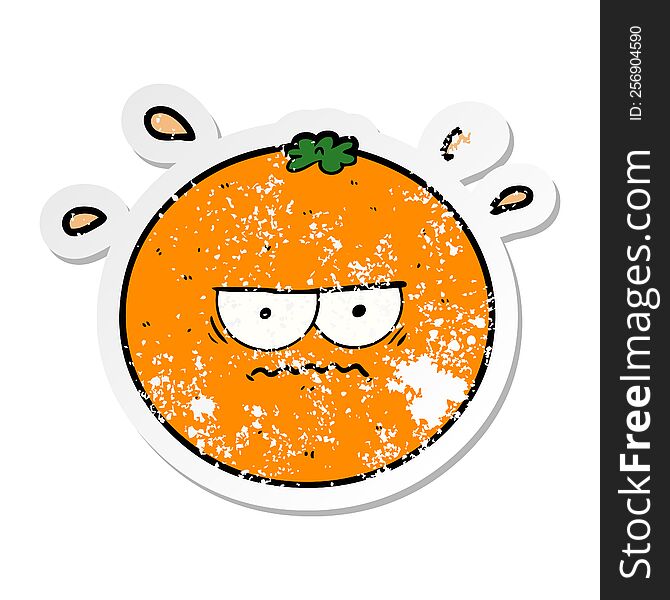 distressed sticker of a cartoon angry orange