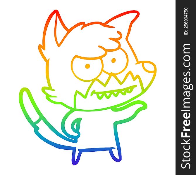 rainbow gradient line drawing of a cartoon grinning fox