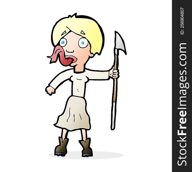 cartoon woman with spear sticking out tongue