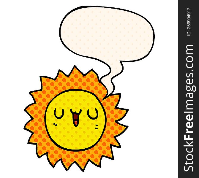 cartoon sun with speech bubble in comic book style