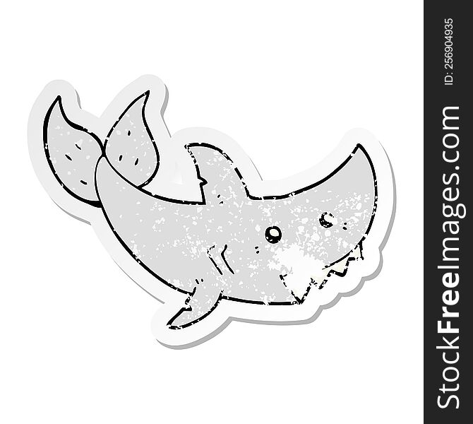 distressed sticker of a cartoon shark