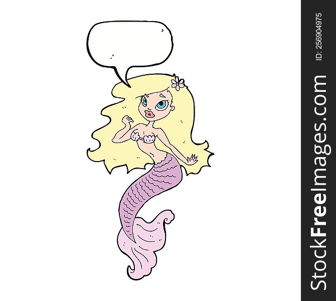 cartoon pretty mermaid with speech bubble