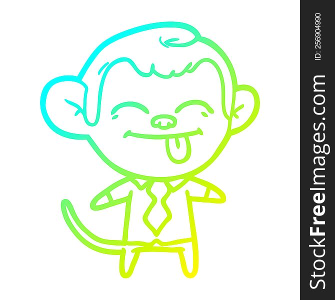 cold gradient line drawing of a funny cartoon monkey wearing shirt and tie