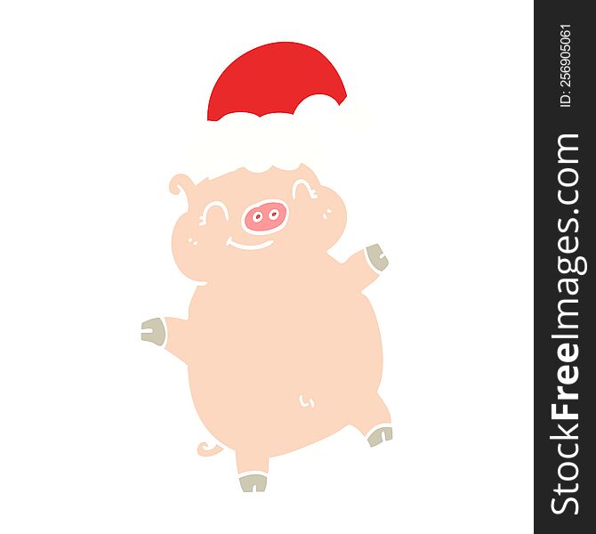 Flat Color Style Cartoon Happy Christmas Pig