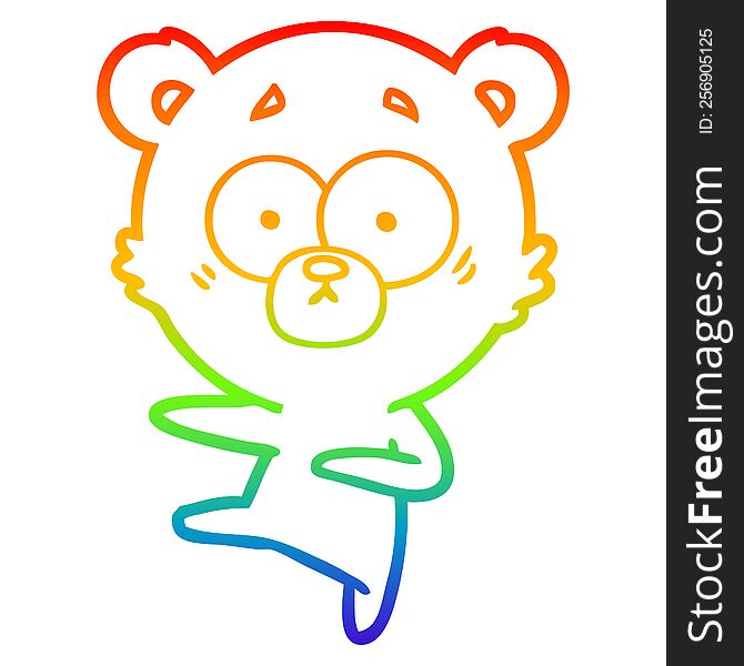 Rainbow Gradient Line Drawing Nervous Dancing Bear Cartoon