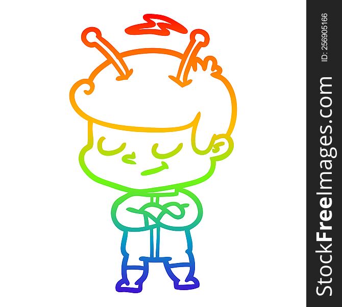 Rainbow Gradient Line Drawing Friendly Cartoon Spaceman