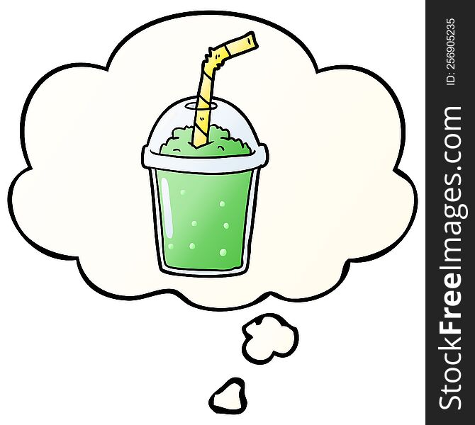 cartoon iced smoothie with thought bubble in smooth gradient style
