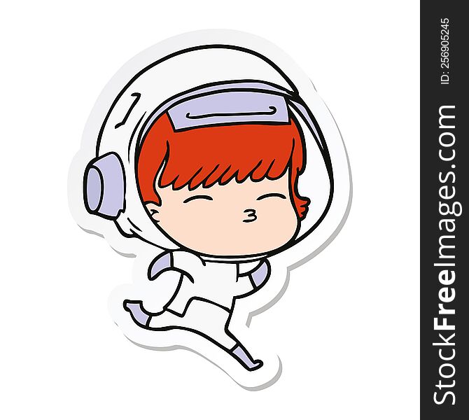 Sticker Of A Cartoon Running Astronaut