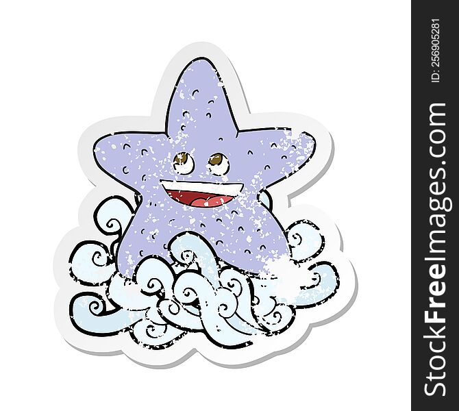 retro distressed sticker of a cartoon starfish