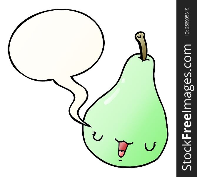 Cartoon Pear And Speech Bubble In Smooth Gradient Style