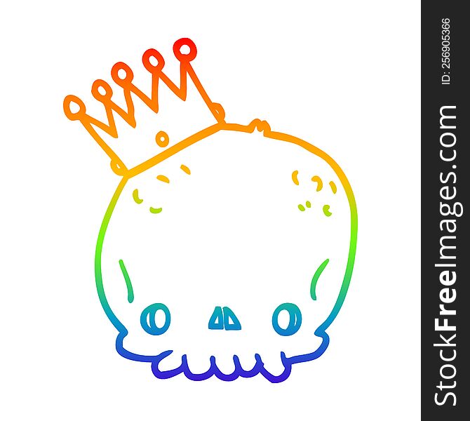 rainbow gradient line drawing of a cartoon skull with crown