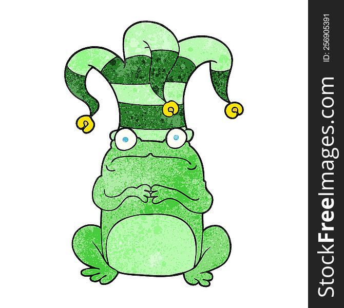 Textured Cartoon Nervous Frog Wearing Jester Hat