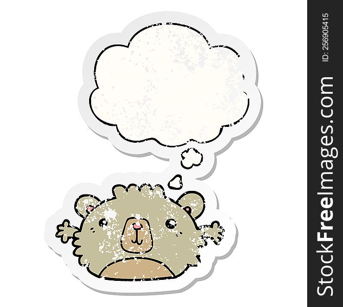 Funny Cartoon Bear And Thought Bubble As A Distressed Worn Sticker