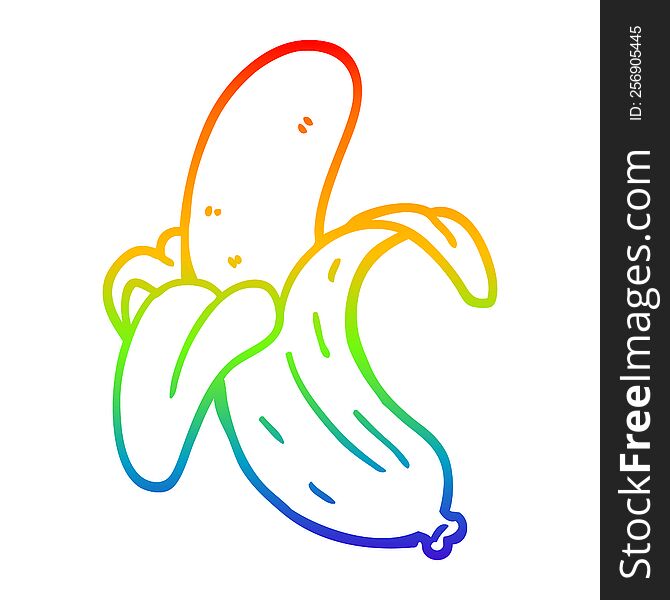 rainbow gradient line drawing of a cartoon banana